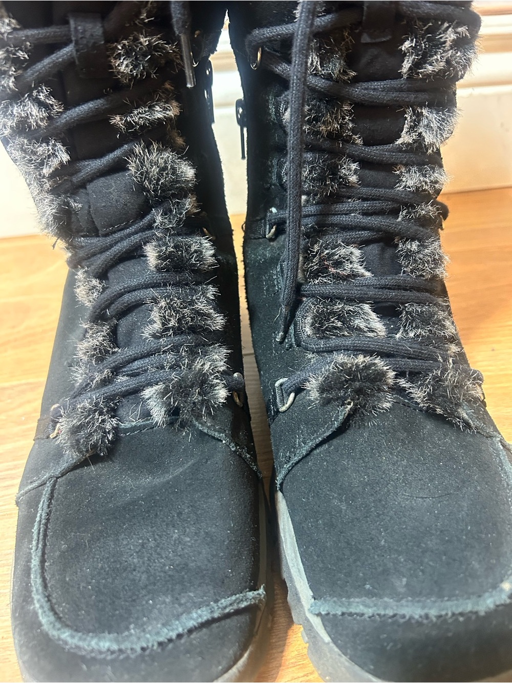 Skechers Black Suède Faux-Fur Lace-Up Tall winter Boots❤️9 - Picture 7 of 15